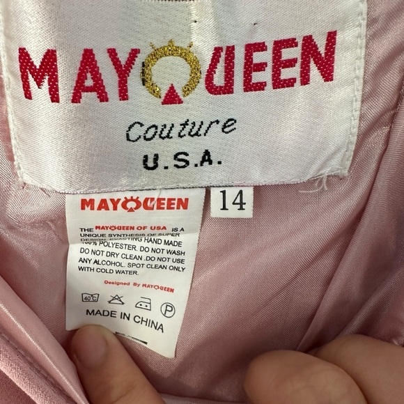 MAY QUEEN COUTURE DRESS GOWN SIZE 14  NUDE PINK V-NECK FLOWY A-LINE PRINCESS - Picture 12 of 16